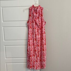 Entro Red Pink and White Floral Midi Dress